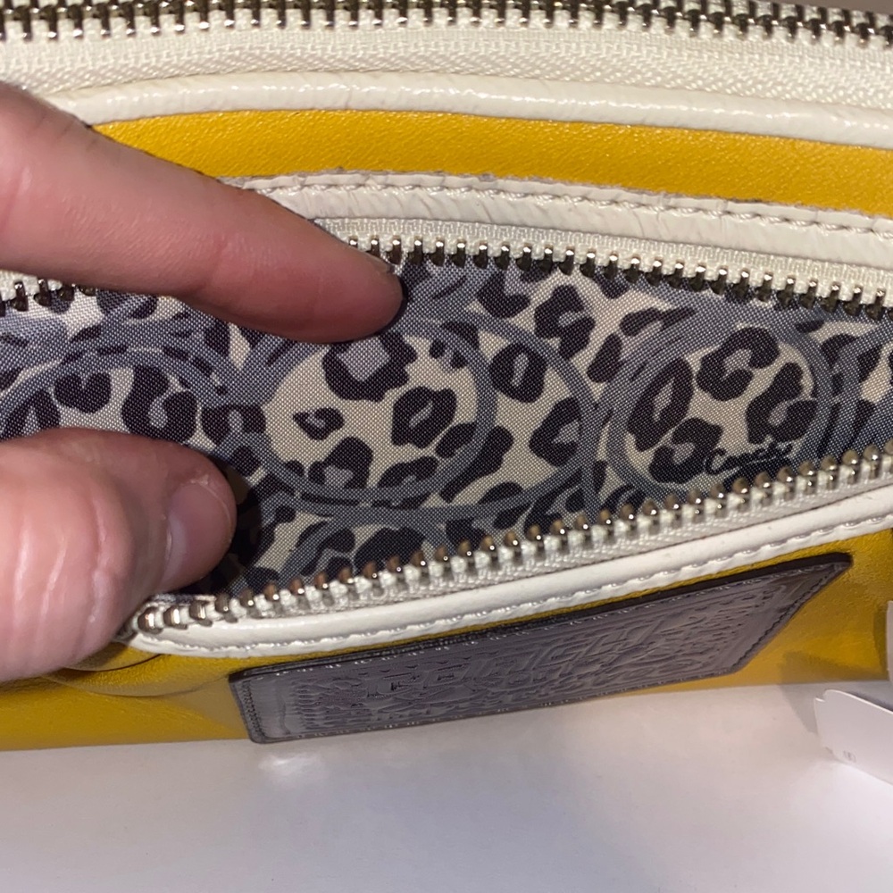 Coach Poppy Mustard Yellow & Cream Wristlet Wallet with Ocelot interior - Picture 8 of 16